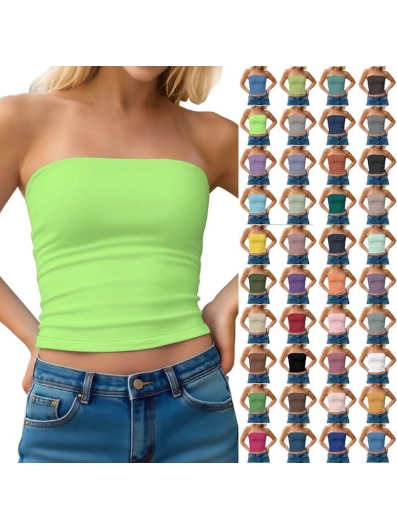 Womens Tube Tops Strapless Crop Tops Basic Backless Strapless Bandeau Sleeveless Basic Bandeau Going Out Tank Top