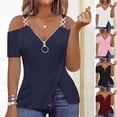 thumbnail image 1 of Auralook Womens V Neck Cold Shoulder Tops Short Sleeve Summer T Shirts Basic Tees Loose T-shirt Tops, 1 of 7