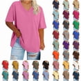 thumbnail image 1 of Auralook Womens V Neck Solid Plus Size T Shirts Oversized Loose Fit Short Sleeve Tops Casual Summer Vacation 2026, 1 of 7