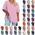 thumbnail image 1 of Auralook Womens V Neck Solid Plus Size T Shirts Oversized Loose Fit Short Sleeve Tops Casual Summer Vacation 2026, 1 of 3