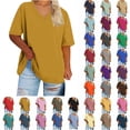 thumbnail image 1 of Auralook Womens V Neck Solid Plus Size T Shirts Oversized Loose Fit Short Sleeve Tops Casual Summer Vacation 2026, 1 of 4