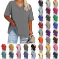thumbnail image 1 of Auralook Womens V Neck Solid Plus Size T Shirts Oversized Loose Fit Short Sleeve Tops Casual Summer Vacation 2026, 1 of 4