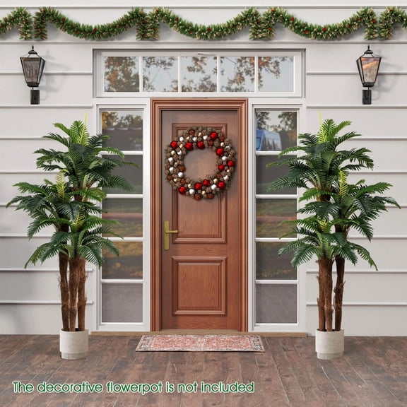 Auranook 2 Pack Artificial Palm Tree 6.3 ft Tall Fake Tropical Plant w/ 3 Real Barks