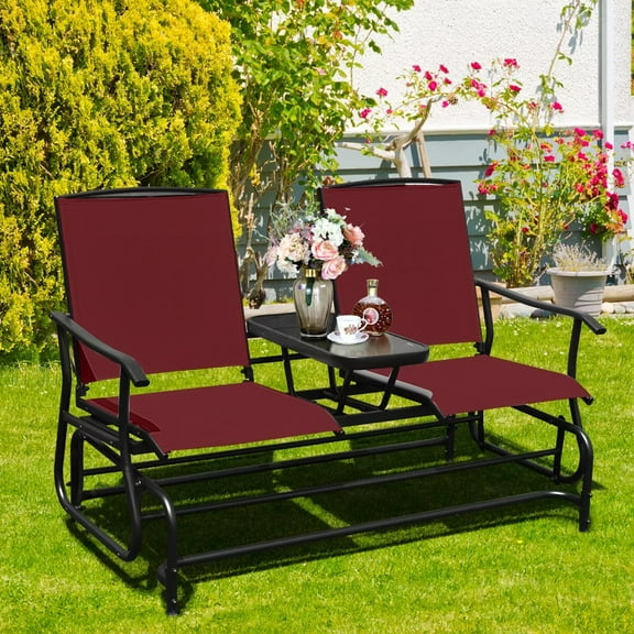 Auranook 2 Person Outdoor Patio Double Glider Chair Loveseat Rocking Black
