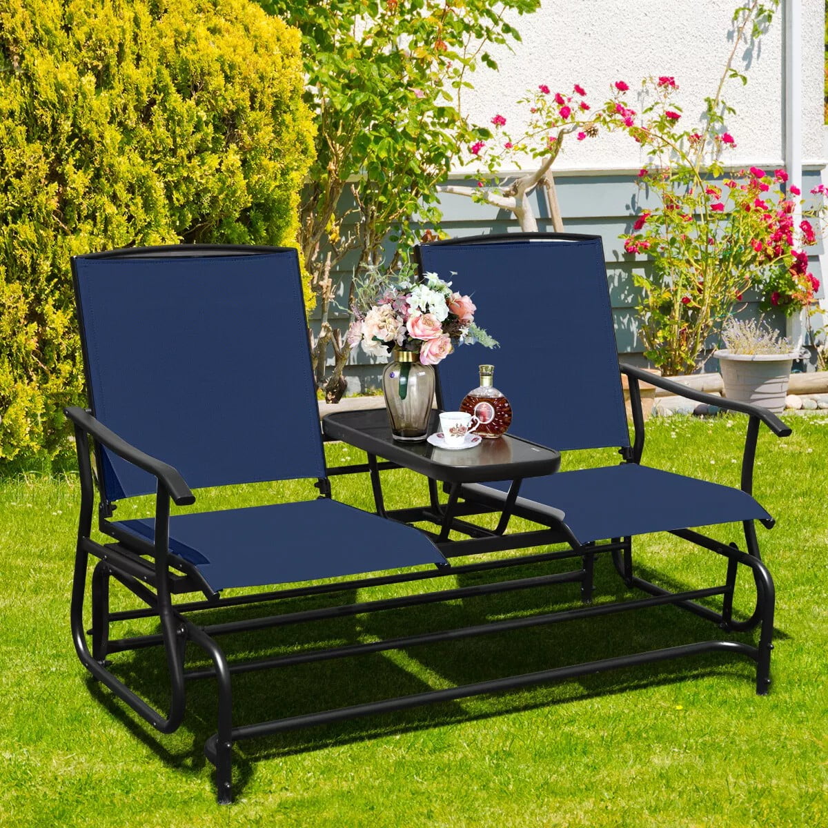 Auranook 2 Person Outdoor Patio Double Glider Chair Loveseat Rocking ...