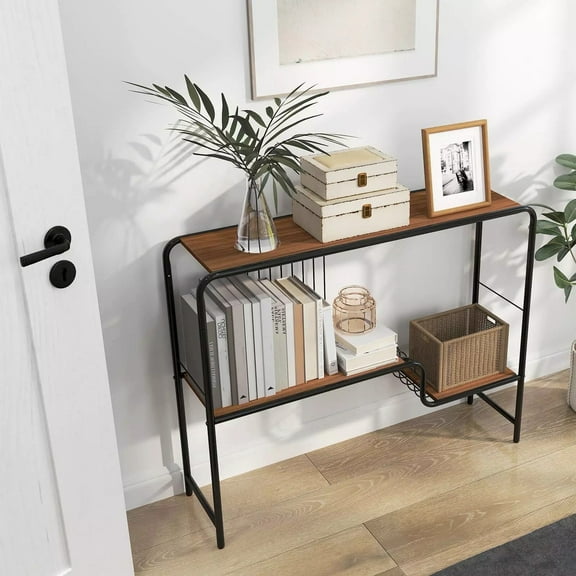Auranook 2-Tier Console Table, Narrow Entryway Table, Behind Couch Table with Storage Shelves & Metal Frame, Adjustable Foot Pads, Industrial Console Table