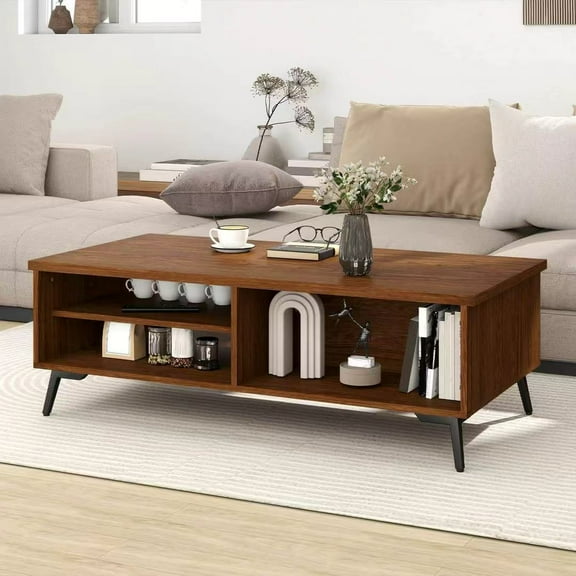 Auranook 2-Tier Rectangular Center Table w/Storage Shelves & Compartments for Living Room