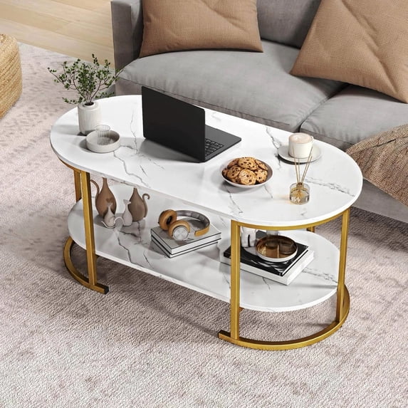 Auranook 2-Tier Wooden Accent Table w/Spacious Tabletop Open Storage Shelf for Room