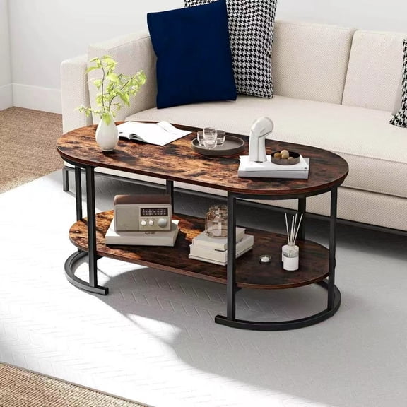 Auranook 2-Tier Wooden Accent Table w/Spacious Tabletop Open Storage Shelf for Room