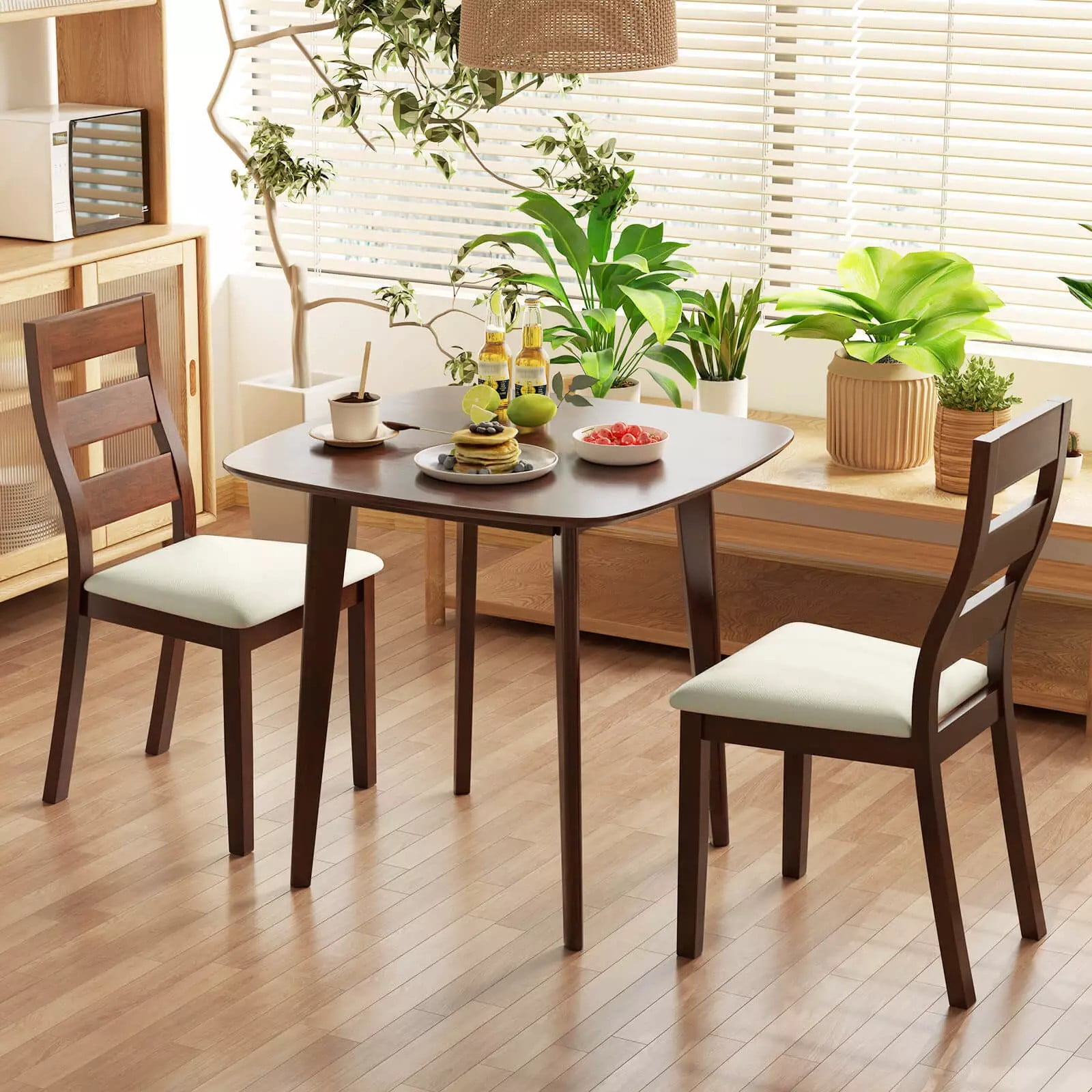 Auranook 3-Piece Dining Table Set for 2, Wooden Square Kitchen