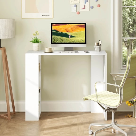 Auranook 36" Compact Writing Desk w/3 Open Shelves Freestanding Anti-tipping Kit, Vanity Table for Small Space