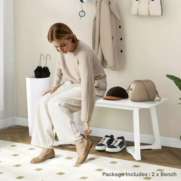 Auranook 42" Modern Entryway Bench Set of 2 w/ Rubber Wood Legs Smooth Seating Area