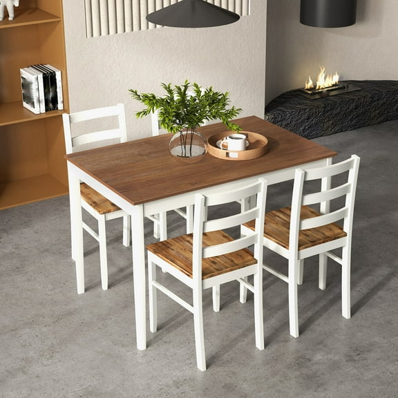 Auranook 5 Piece Solid Wood Dining Table and Chair Set with Rectangular Dining Table and 4 Chairs Solid Wood Kitchen Furniture,Space Saving Kitchen Dining Room