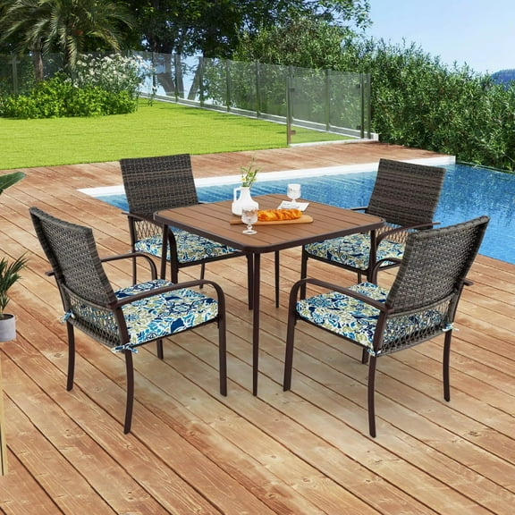 Auranook 5 Pieces Patio Dining Set w/ Wood-Plastic Tabletop & Umbrella Hole for Backyard