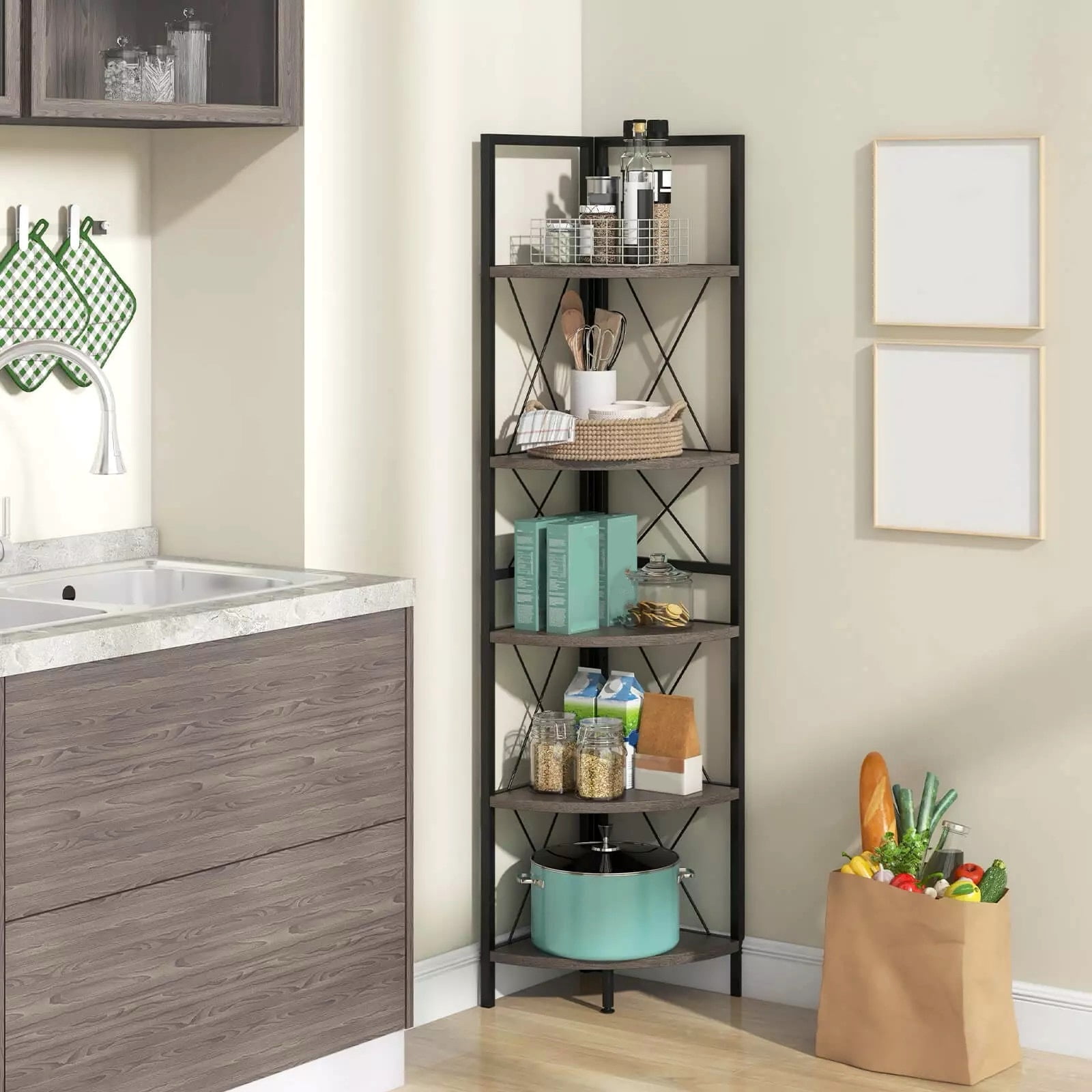 Auranook 5-tier Corner Display Rack, Corner Ladder Bookshelf w/ Sturdy ...