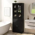 thumbnail image 1 of Auranook 63" Tall Bathroom Cabinet, Freestanding Storage Cabinet with Tempered Glass Doors, Adjustable Shelves & Large Drawer, Narrow Storage Organizer, 1 of 8