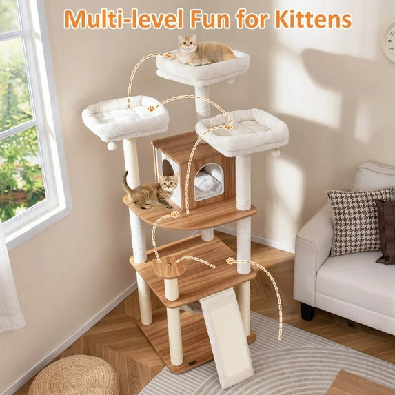 Auranook 68" Large Cat Tower w/ 3 Padded Perches Condo Sisal Scratching Posts & Ramp