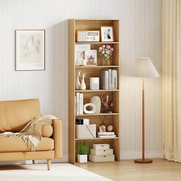 Auranook 70" Tall 6-Tier Bookcase with 6 Open Shelves Anti-Toppling Kits for Living Room