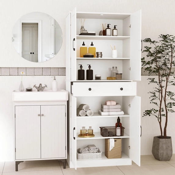 Auranook 72” Tall Kitchen Closet with 4 Barn Doors Modern Farmhouse Cabinets, Modern Storage Cabinets