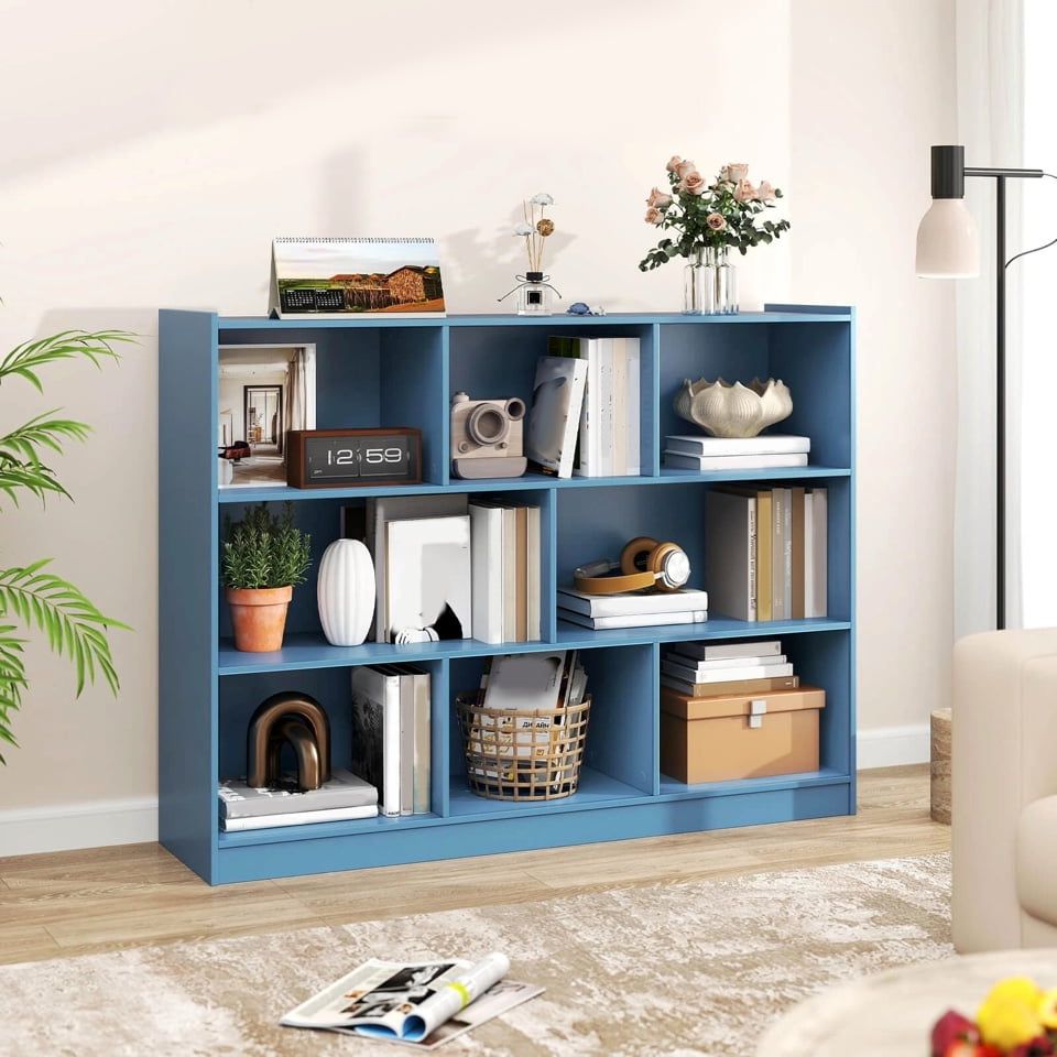 Auranook 8 Cube 3-Tier Open Wooden Bookshelf Toy Storage Organizer w/ Anti-toppling Kits