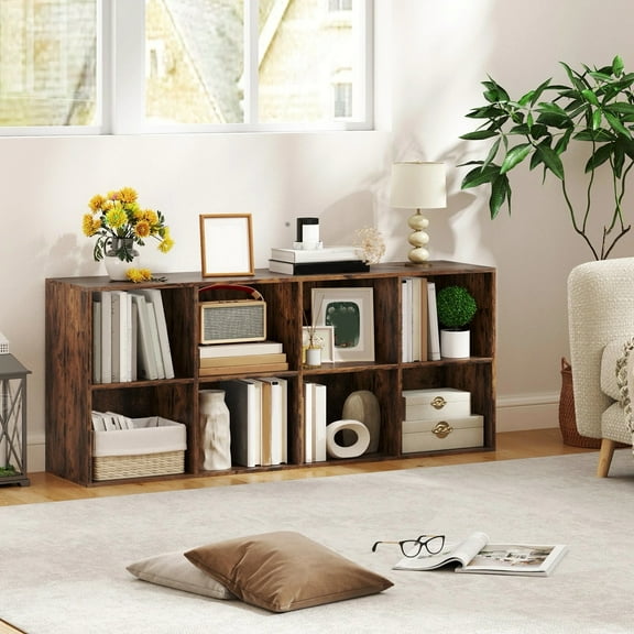 Auranook 8-Cube Bookcase Bookshelf, Freestanding Bookshelf with 2 Anti-tipping Devices, Modern Display Rack Storage Shelving Unit