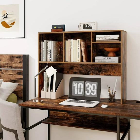 Auranook Computer Desktop Bookcase Countertop Storage Bookshelf Organizer with 4 Cubbies