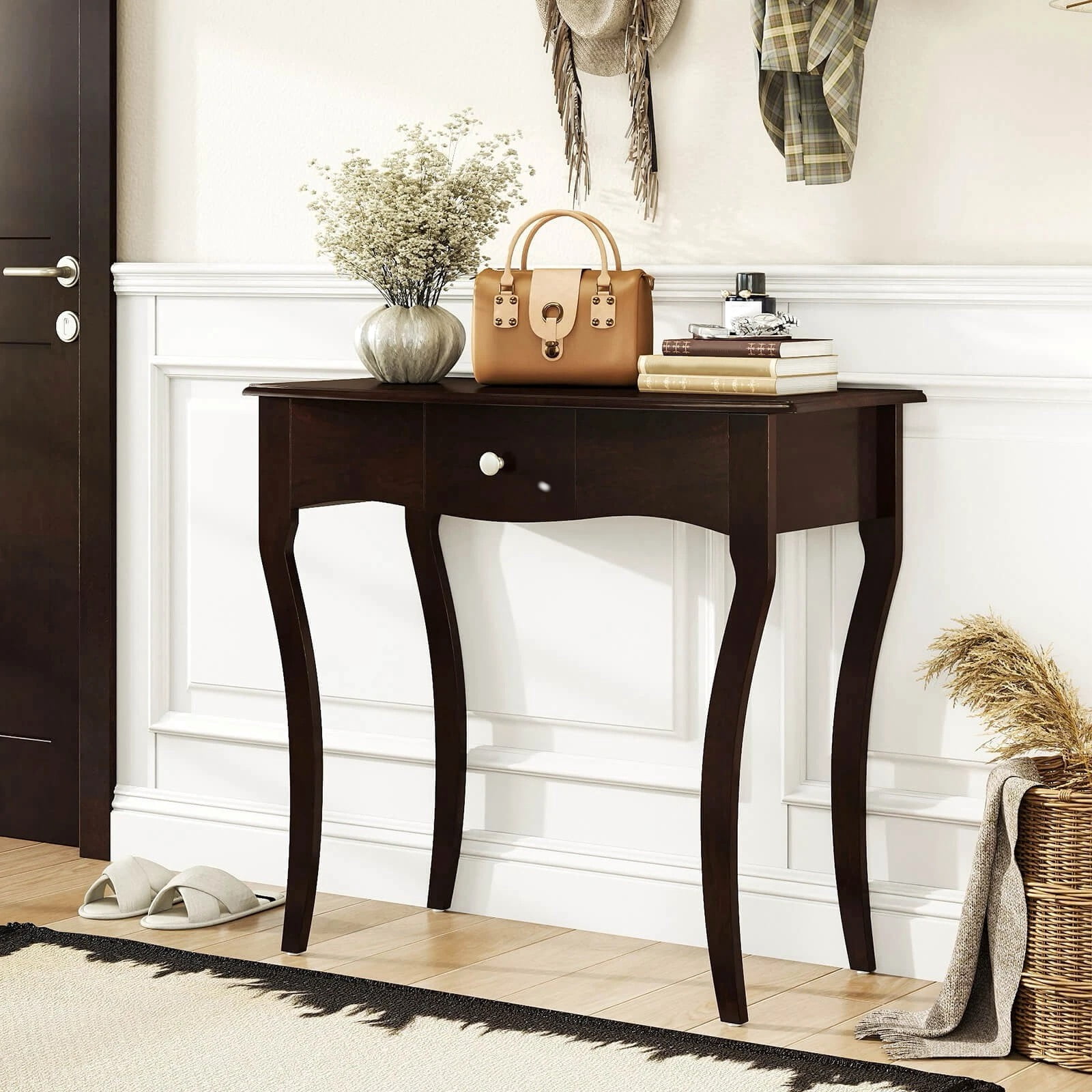 Auranook Console Table with Drawer,Solid Wood Frame Metal Drawer Guide ...