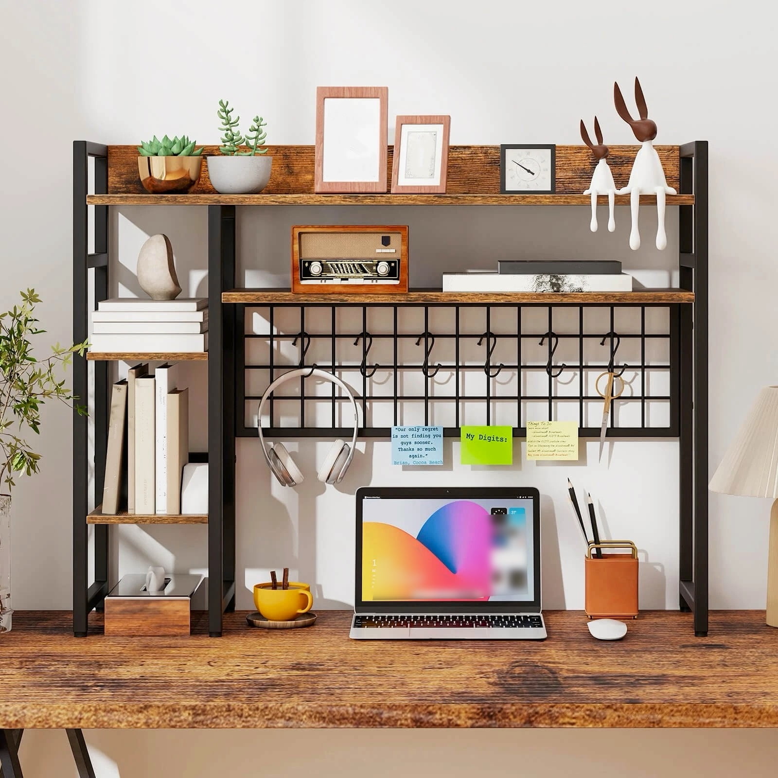 Auranook Desk Shelf 4-Tier Desktop Display Rack with Metal Grid Panel ...