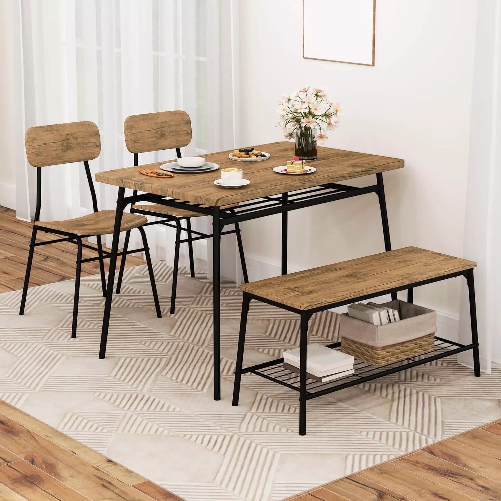 Auranook Dining Table Set for 4, 4 Piece Kitchen Table w/ Bench & 2 ...