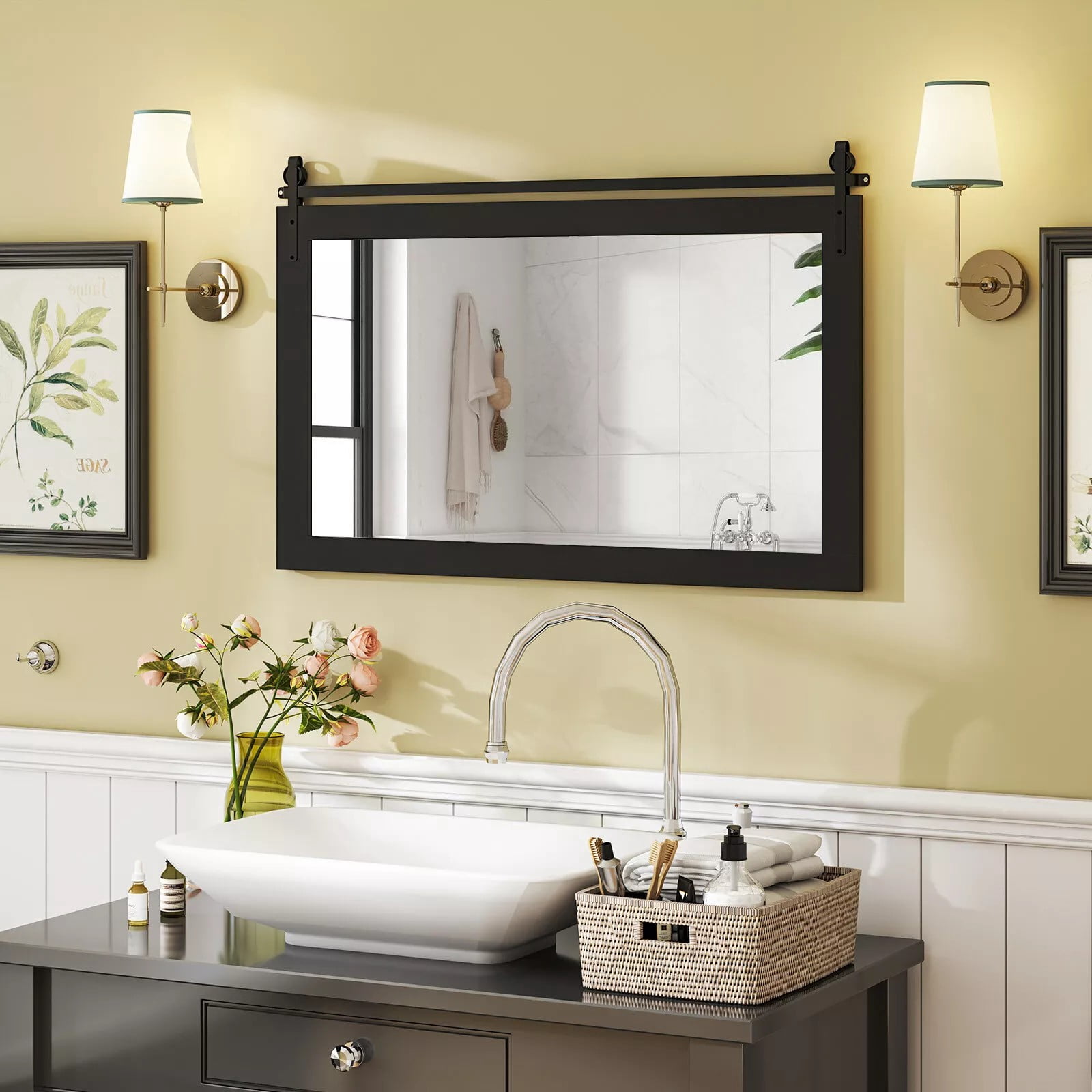 Auranook Farmhouse Bathroom Wall Mounted Mirror 40" x 26" Explosion ...