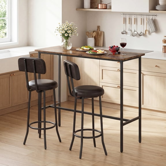 Auranook Industrial Bar Table Set, Space-Saving Pub Table & Stools Set for Dining Room