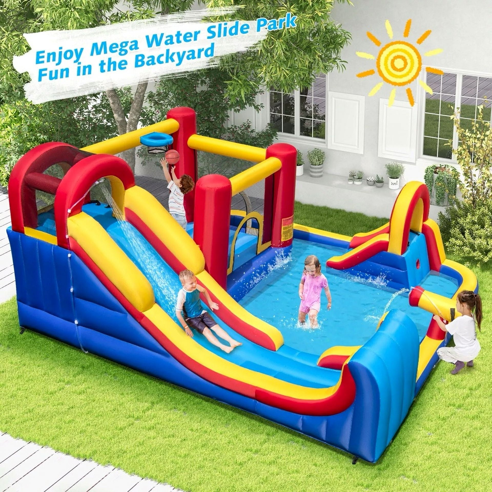 Auranook  Inflatable Water Slide Giant Kids Water Park w/ Double Slides without Blower