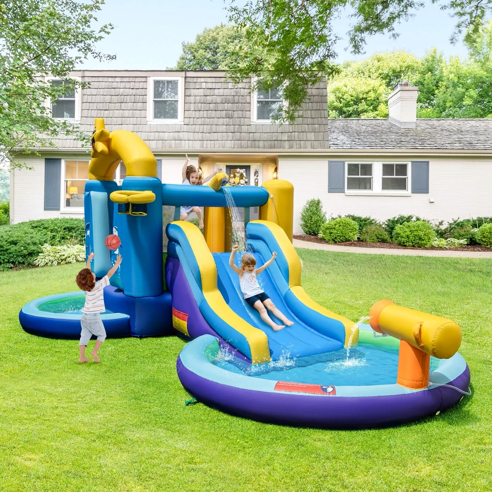 Auranook Kids Inflatable Water Slide Park Bounce Castle w/ 50 Ocean Balls & 735W Blower