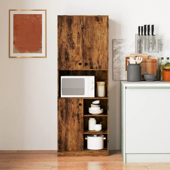 Auranook Kitchen Pantry Storage Cabinet 65.5" Tall Modern Hutch Cabinet w/ Microwave