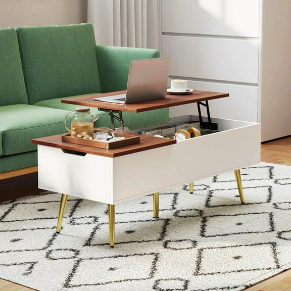 Auranook Lift Top Coffee Table w/ Storage, Heavy-Duty Metal Frame Tea Table Center Table w/ Hidden Compartments & 2 Lift Tops
