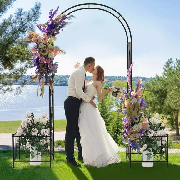 Auranook Metal Garden Arbor with Planter Boxes, 86" No Dig Arch Trellis for Climbing Plants, Roses, Vines, Heavy-Duty Outdoor Archway