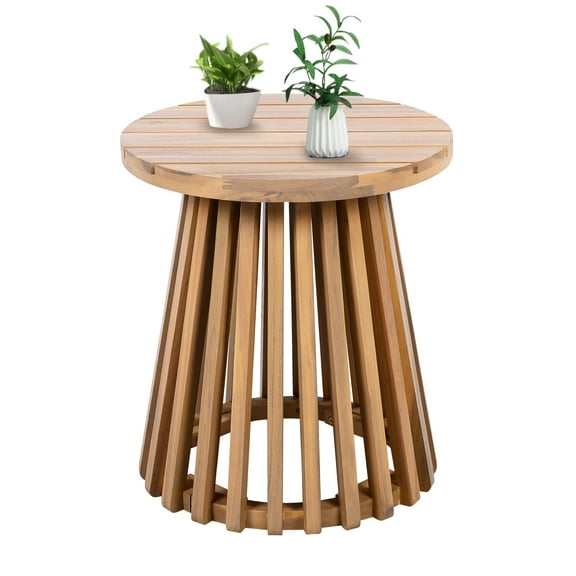 Auranook Outdoor Acacia Wood Patio Side Table, Round Coffee Table for Backyard, Lawn, Balcony,Light Teak