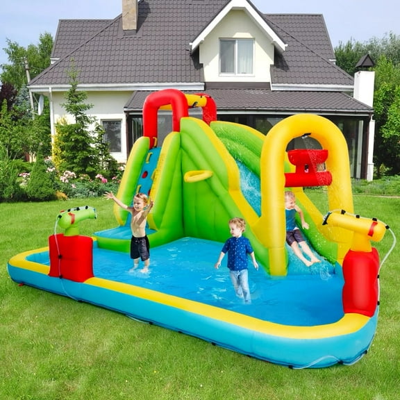 Auranook Outdoor Inflatable Splash Water Bounce Play Jump Slide w/480W Blower Kids Gift