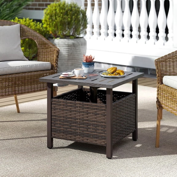 Auranook Outdoor Side Table w/1.93" Umbrella Hole Zinc-iron Alloy Tabletop for Poolside