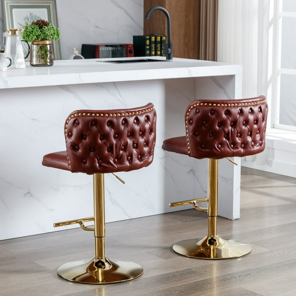 Auranook Set of 2 Swivel Bar Stools - Adjustable Height,PU Leather Upholstery for Kitchen Island and Bar,Red