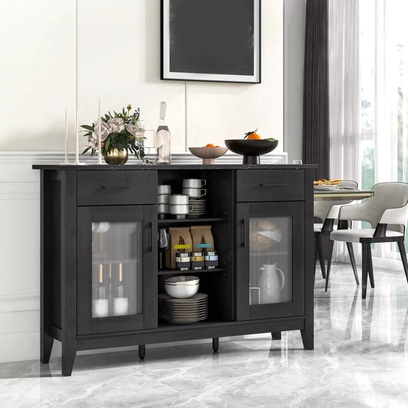 Auranook Sideboard Buffet Cabinet w/2 Drawers 2 Doors 3 Open Compartments 4 Shelves