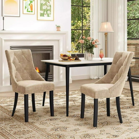Auranook Upholstered Dining Chairs Set of 2, Tufted Wingback Chairs w/ Solid Wood Legs, Padded Seat