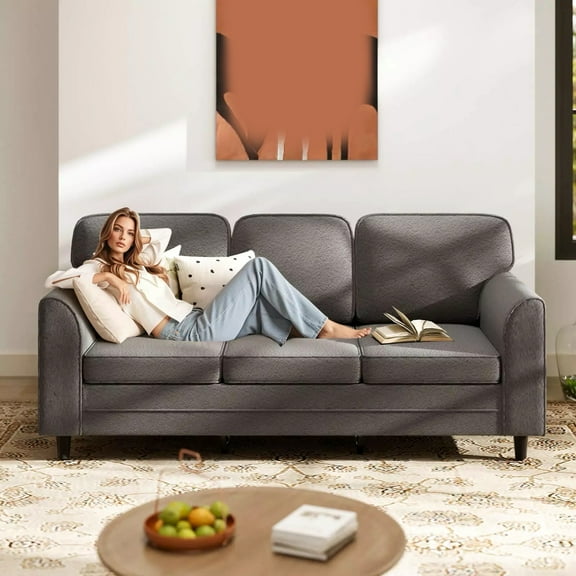 Auranook Upholstered Sofa Couch, 3-Seater Velvet Fabric Sofa with Back Pillows & Seat Cushions, Machine Washable Covers, Modern Furniture for Living Room, Bedroom, Office