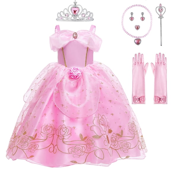 Auraro Pink Princess Costumes for Little Girls Fancy Dress Up Halloween Christmas Party Dress