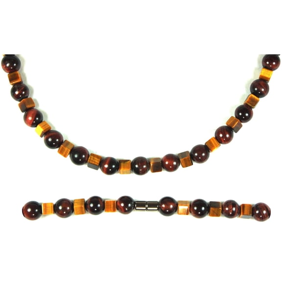 Auras by Osiris | Handmade Aztec Style Red and Rare Cube Yellow Tiger Eye Crystal Necklace - Genuine Gemstone Beaded Mala | Grounding, Protection Choker - Jewelry Gift for Mens, Womens