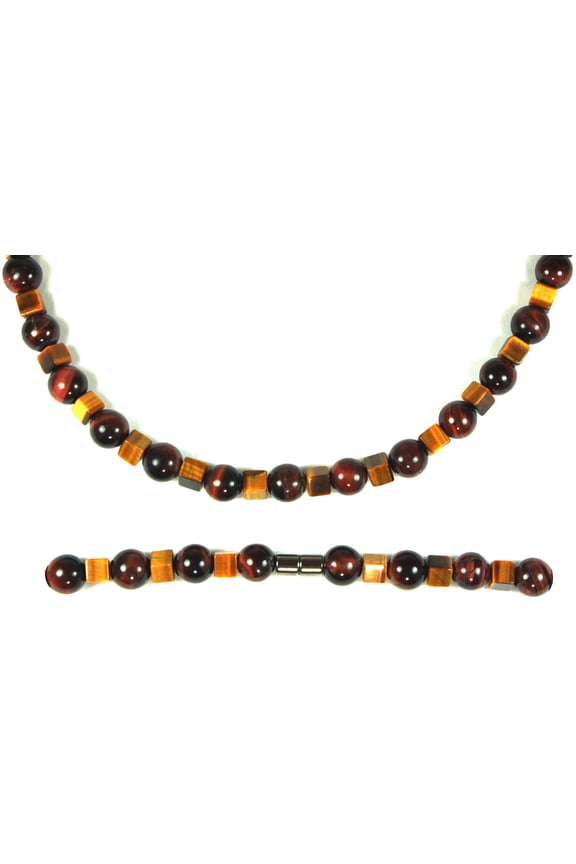 | Handmade Aztec Style Red and Rare Cube Yellow Tiger Eye Crystal Necklace - Genuine Gemstone Beaded Mala | Grounding, Protection Choker - Jewelry Gift for Mens, Womens