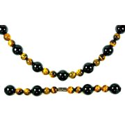 Auras by Osiris | Handmade Onyx & Yellow Tiger Eye Crystal Necklace - Grounding Genuine Gemstone Beaded Mala | Energy Protection, Chakra Activation Choker - Jewelry Gift for Mens, Womens