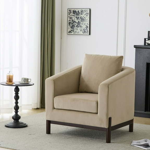 Aurds Modern Barrel Club Chair, Solid Wood Frame, Light Camel