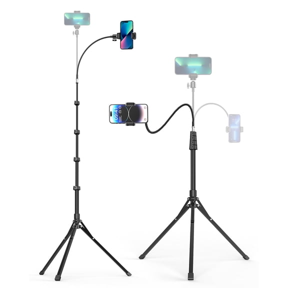 Aureday Phone Tripod, 92" Cell Phone Stand with 15" Gooseneck, Remote and Phone Holder, Overhead & Selfie Stick for Recording/Watching/Vlog, Compatible with iPhone Android