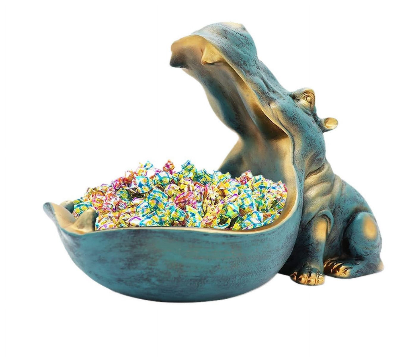 Handmade Blue Resin Hippopotamus Candy Dish Sculpture